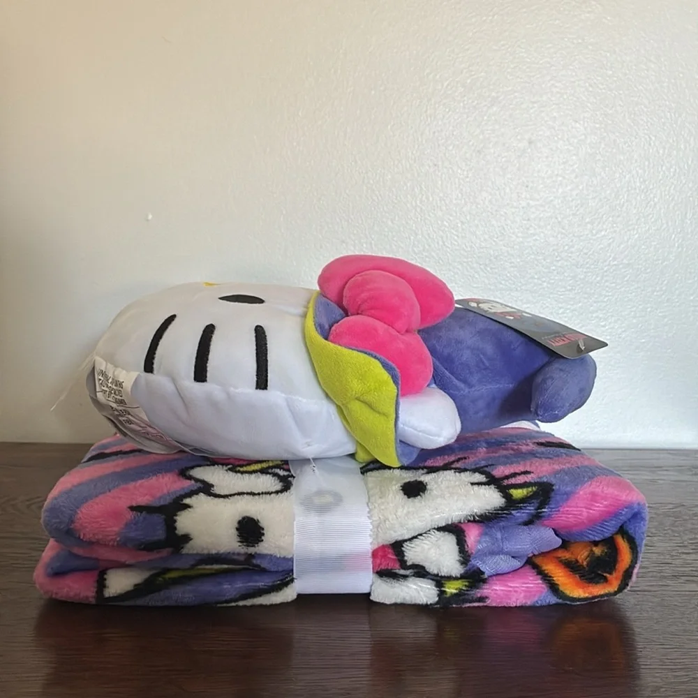 NWT- Halloween Hello Kitty Witch Hat Pillow Plush & Throw Blanket 45x55 Set